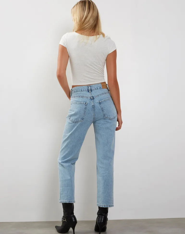 Mid Rise Straight Leg Cropped Jeans in Bleach Denim