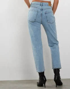 Mid Rise Straight Leg Cropped Jeans in Bleach Denim