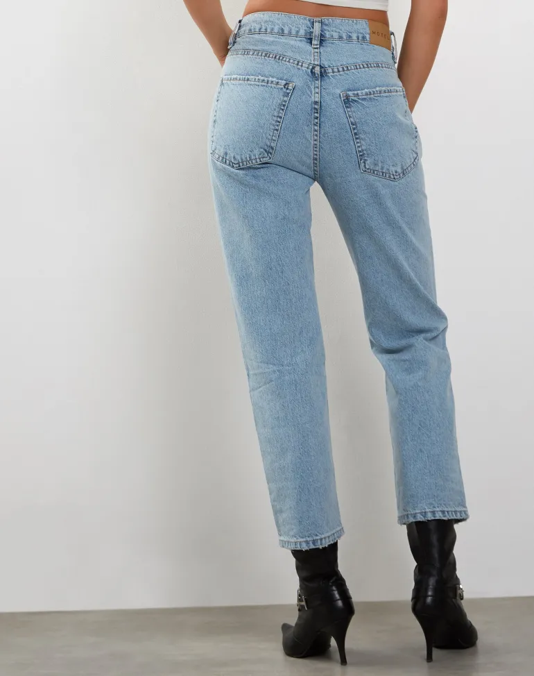 Mid Rise Straight Leg Cropped Jeans in Bleach Denim