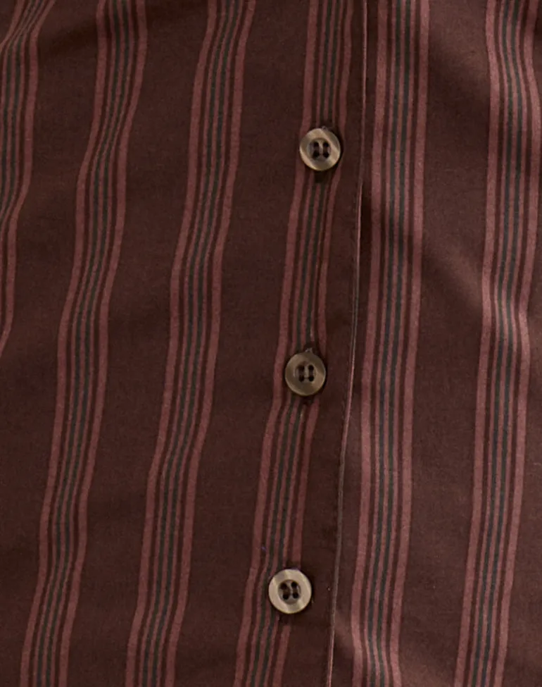 Mikanu Button Down Blouse in Stripe Brown