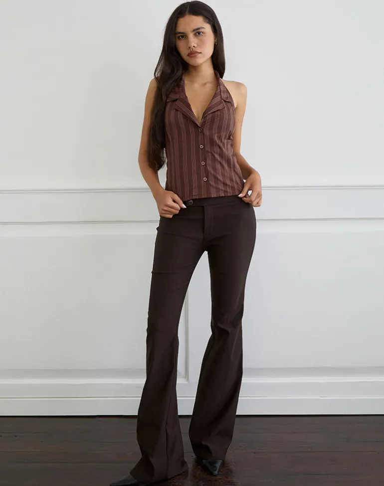 Mikanu Button Down Blouse in Stripe Brown