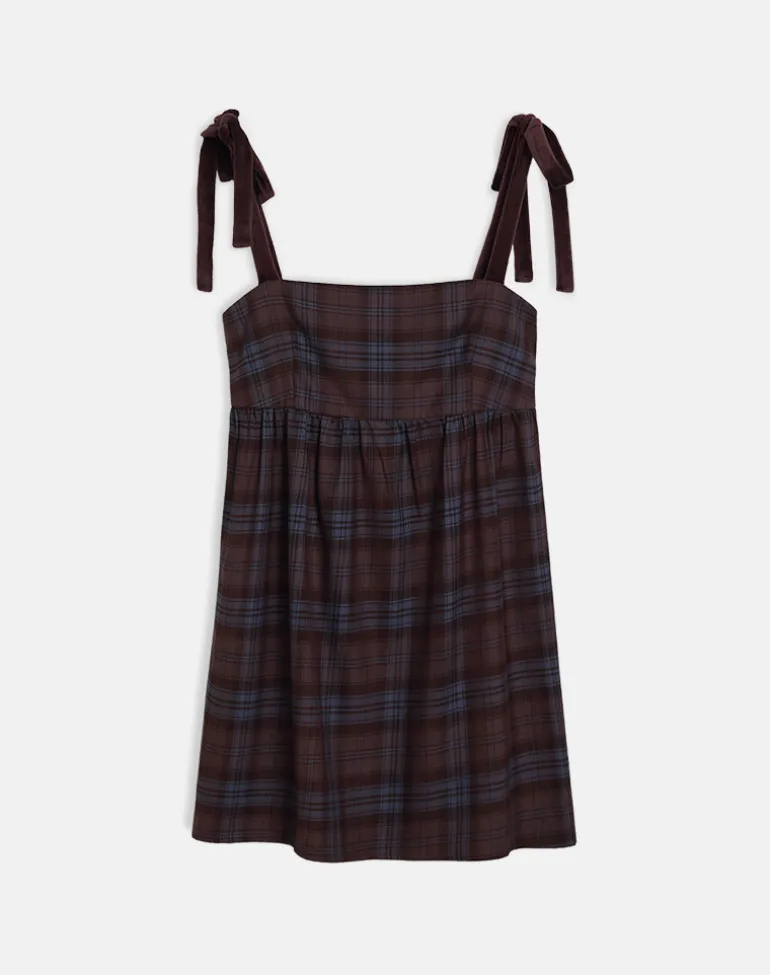 Mikayla Mini Dress in Burgundy and Blue Check