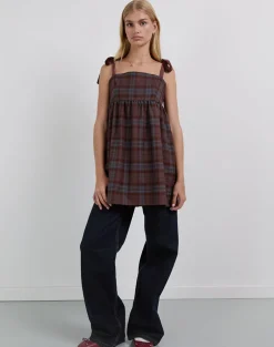 Mikayla Mini Dress in Burgundy and Blue Check