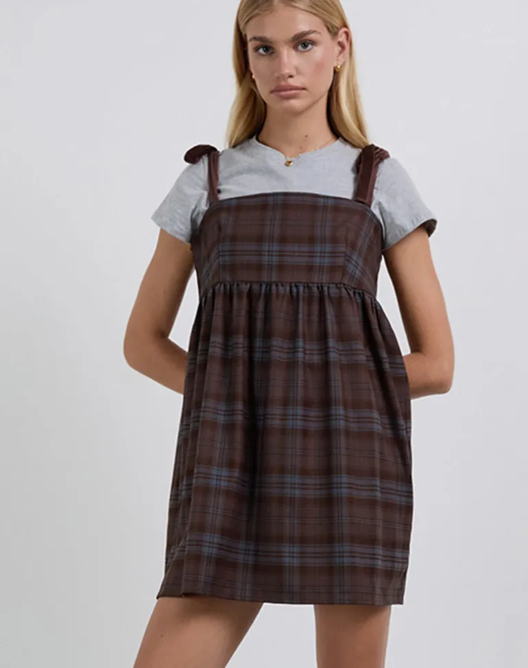 Mikayla Mini Dress in Burgundy and Blue Check