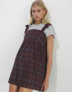 Mikayla Mini Dress in Burgundy and Blue Check