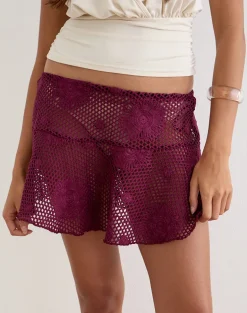 Miki Mini Skirt in Crochet Knit Zinfandel