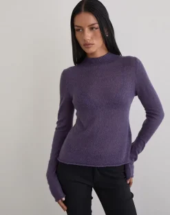 Miku Long Sleeve Top in Sheer Knit Purple