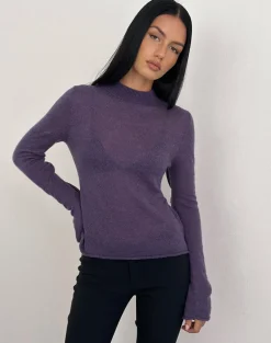 Miku Long Sleeve Top in Sheer Knit Purple