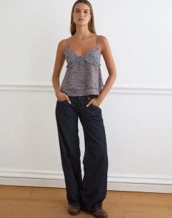 Millar Frill Top in Shadow Blossom Blue Chiffon