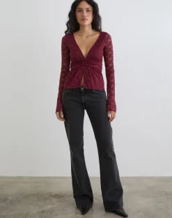 Milna Butterfly Top in Lace Maroon