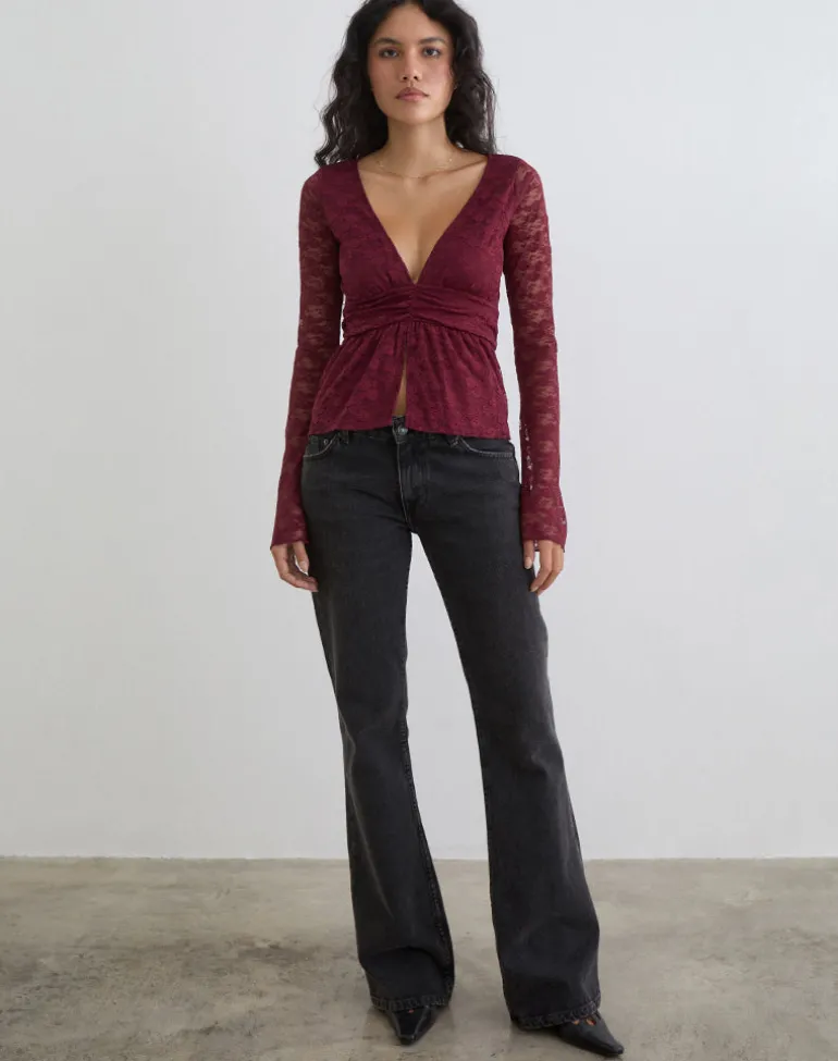 Milna Butterfly Top in Lace Maroon