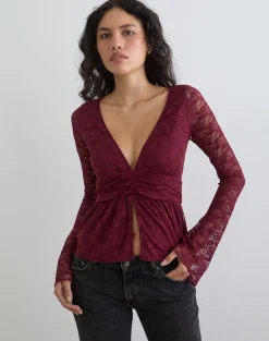 Milna Butterfly Top in Lace Maroon