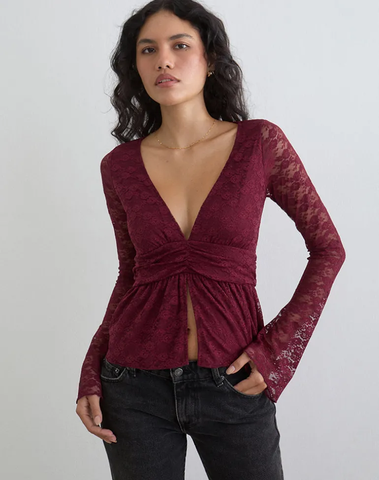 Milna Butterfly Top in Lace Maroon