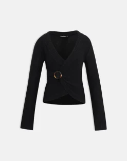 Minara Top with Resin Buckle in Knit Black