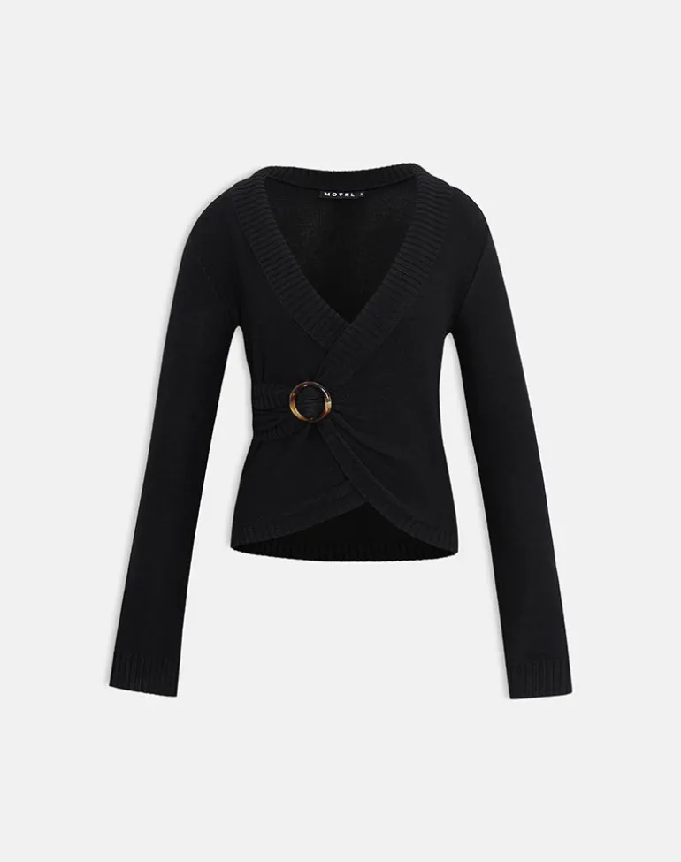 Minara Top with Resin Buckle in Knit Black