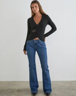 Minara Top with Resin Buckle in Knit Black