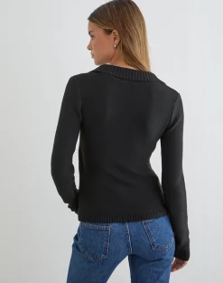 Minara Top with Resin Buckle in Knit Black