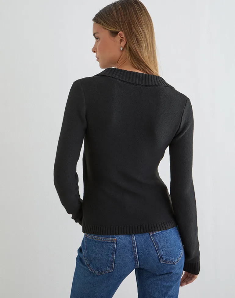 Minara Top with Resin Buckle in Knit Black