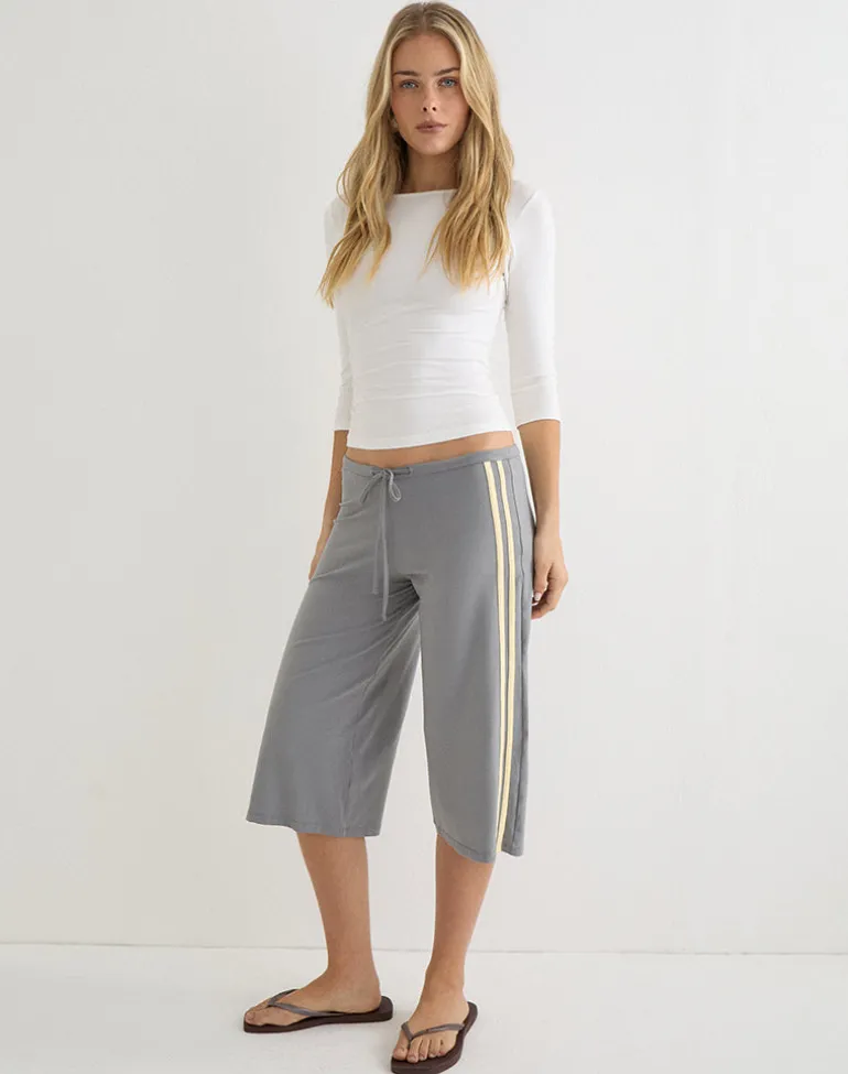 Mino Capri Trouser in Grey with Lemon Yellow Binding