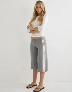 Mino Capri Trouser in Grey with Lemon Yellow Binding