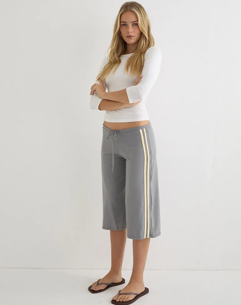 Mino Capri Trouser in Grey with Lemon Yellow Binding
