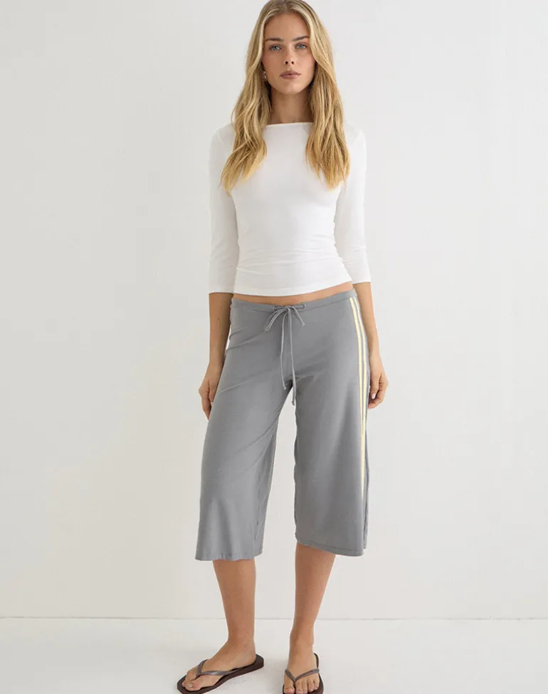 Mino Capri Trouser in Grey with Lemon Yellow Binding