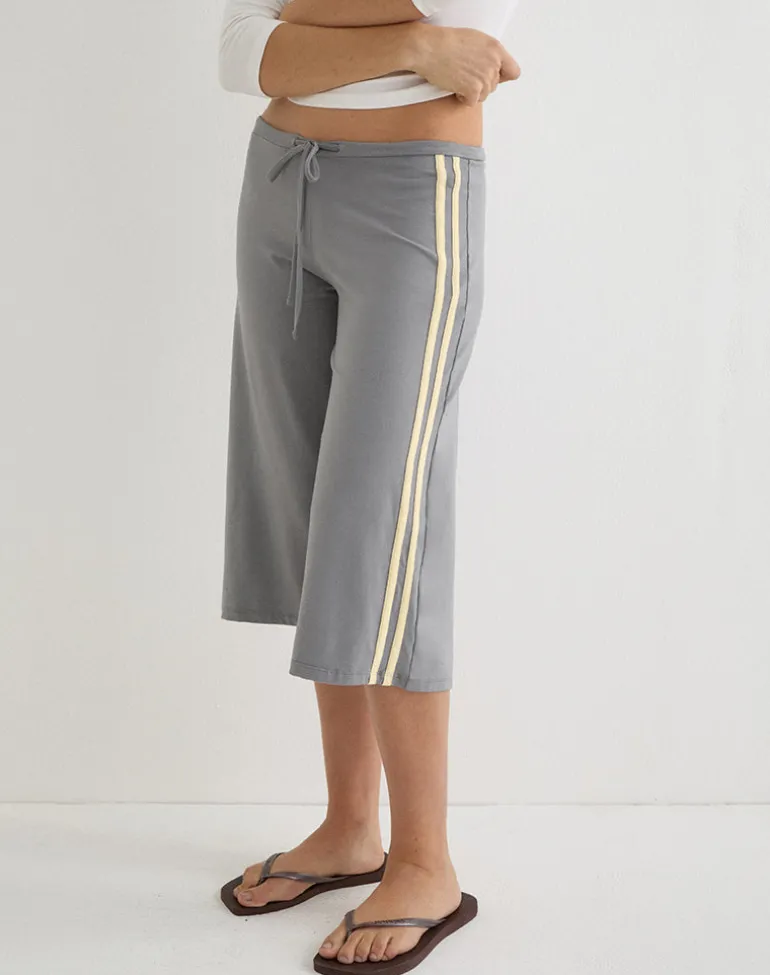 Mino Capri Trouser in Grey with Lemon Yellow Binding