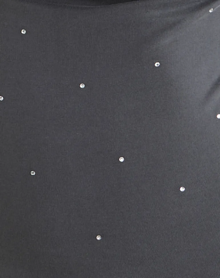 Minova Cowl Neck Top in Cupro Diamante Dark Grey