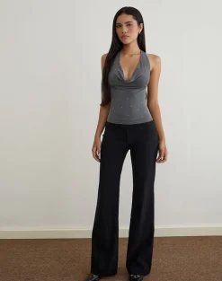 Minova Cowl Neck Top in Cupro Diamante Dark Grey