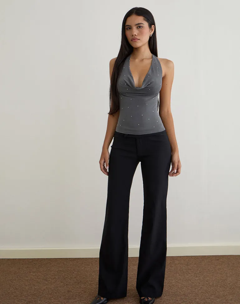 Minova Cowl Neck Top in Cupro Diamante Dark Grey