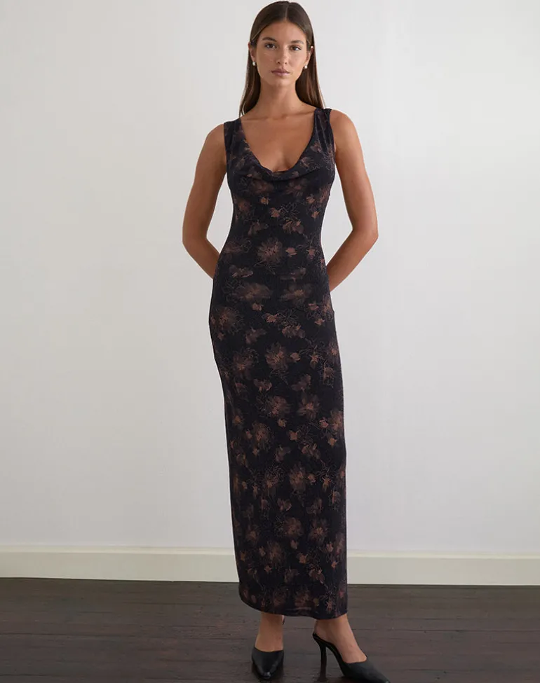 Minso Maxi Dress in Black with Bronze Shimmer