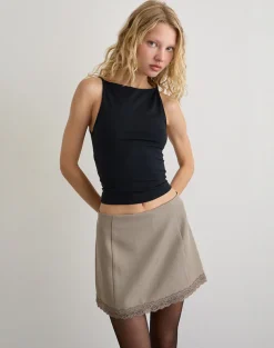 Minya Mini Skrt with Lace Trim in Taupe
