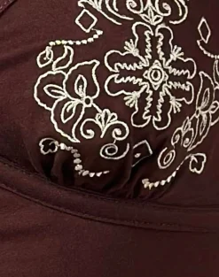 Mione Top in Bitter Chocolate with Floral Embroidery