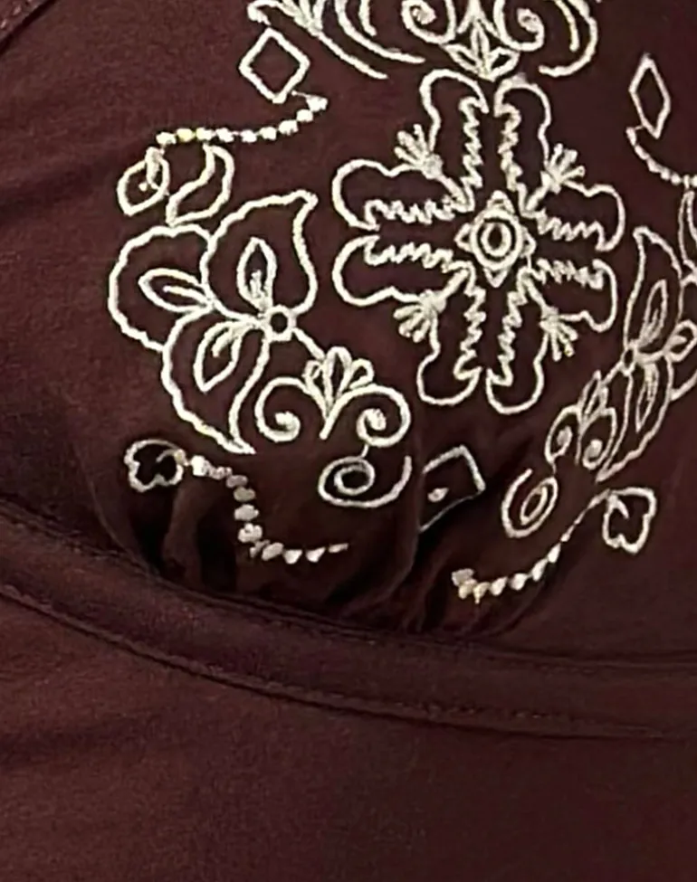 Mione Top in Bitter Chocolate with Floral Embroidery