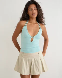 Mioto Keyhole Halterneck Top with Studs in Rayon Aqua