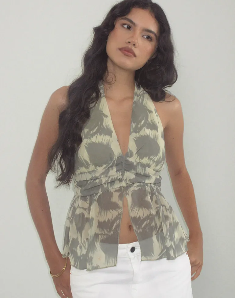 Miran Halterneck Top in Blurred Floral Yellow