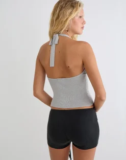 Mirelda Halterneck Top in Lurex Silver