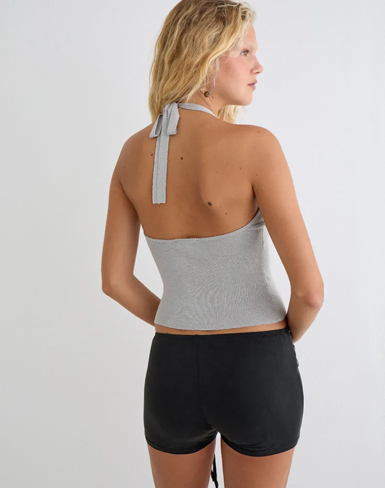 Mirelda Halterneck Top in Lurex Silver