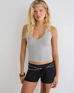Mirelda Halterneck Top in Lurex Silver