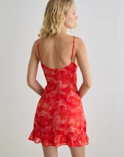 Mireya Mini Dress in Paisley Chiffon Red