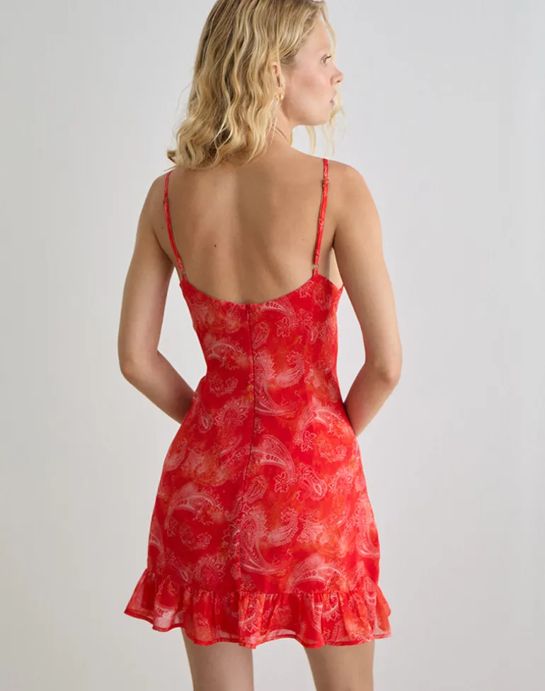 Mireya Mini Dress in Paisley Chiffon Red
