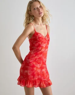 Mireya Mini Dress in Paisley Chiffon Red
