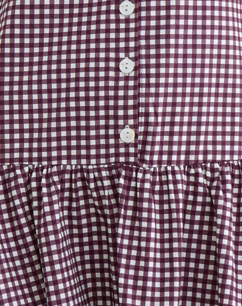 Miriam Midi Dress in Mini Gingham Wine