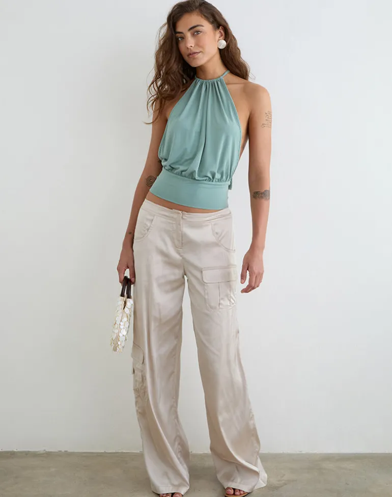 Miruna Halterneck Top in Aqua Grey