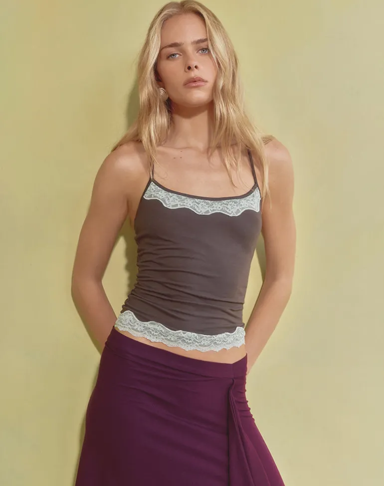 Mishti Cami Top with Lace Trim in Dark Brown