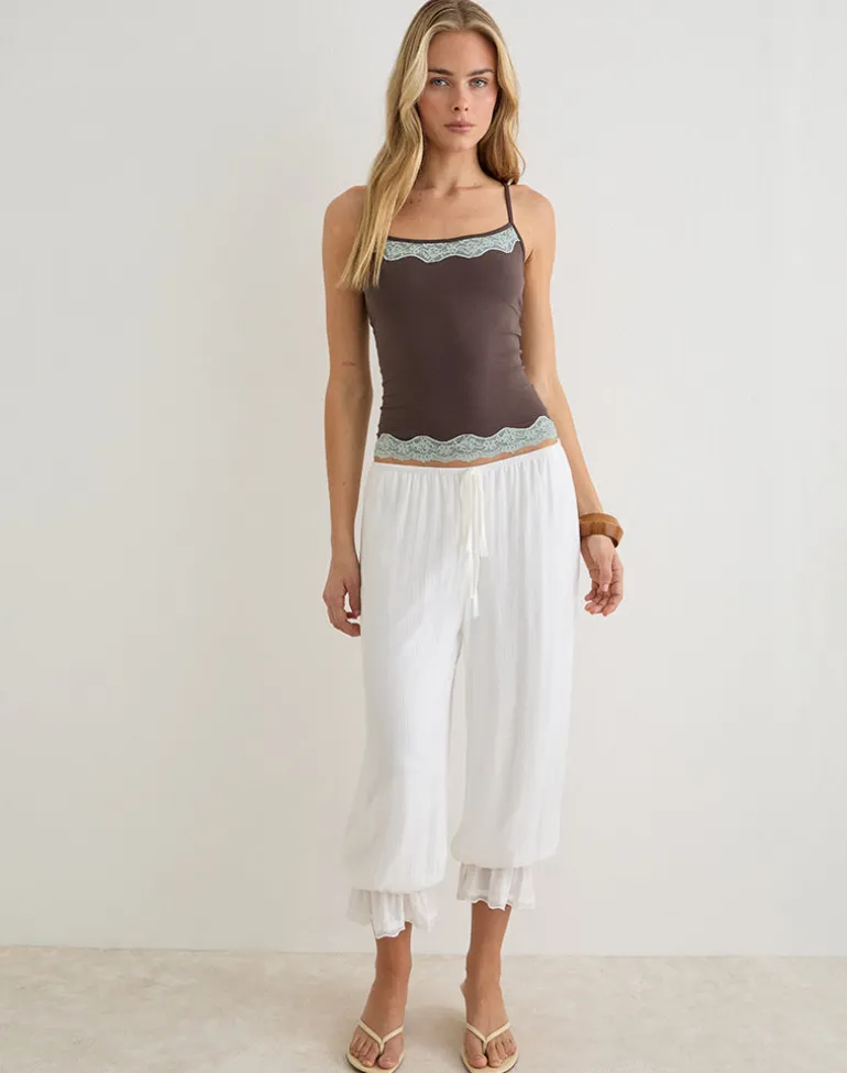Mishti Cami Top with Lace Trim in Dark Brown