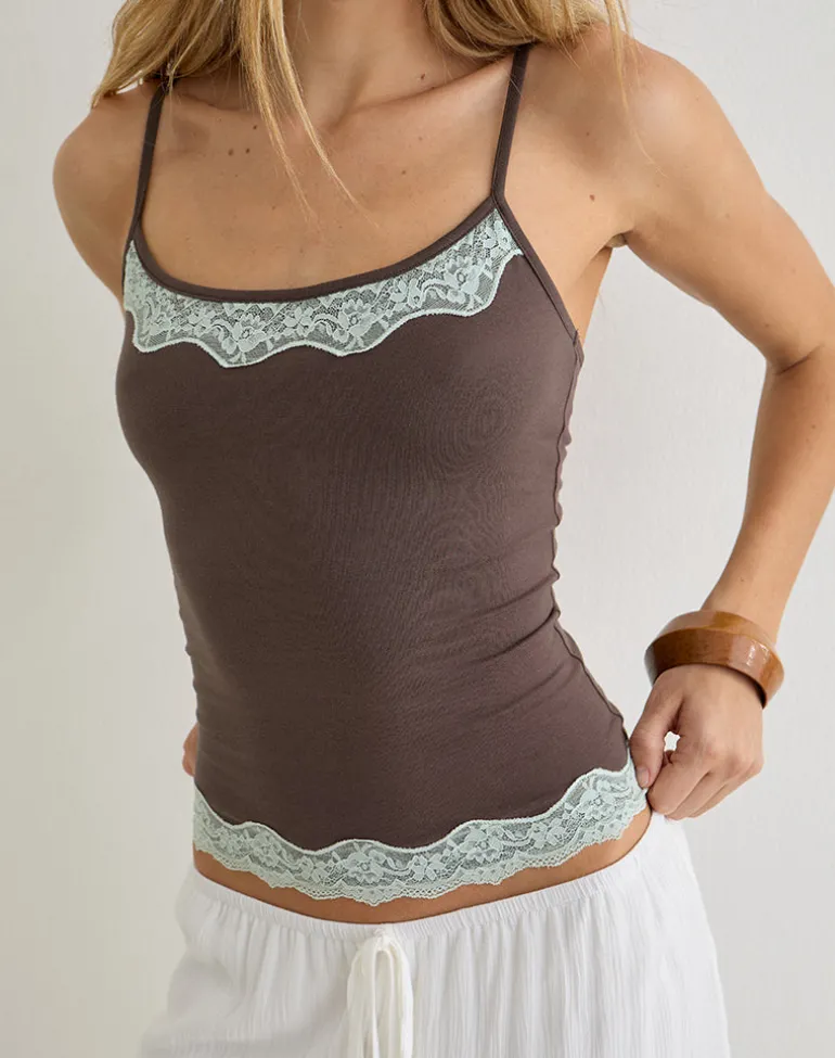 Mishti Cami Top with Lace Trim in Dark Brown
