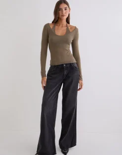 Misora Long Sleeve Top in Sheer Knit Taupe