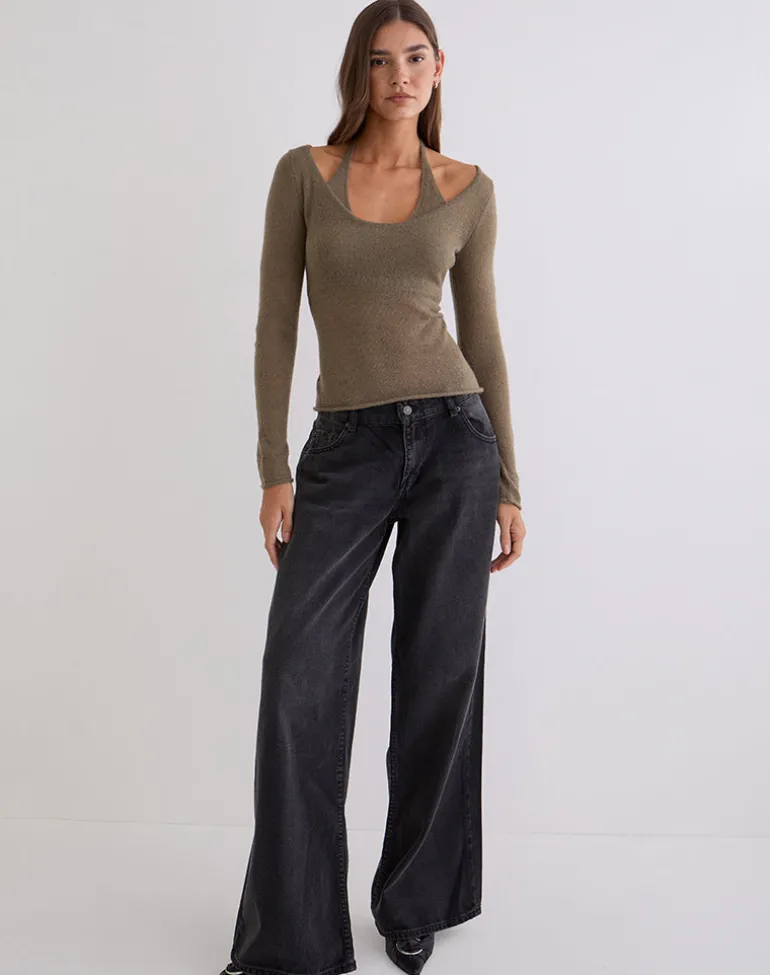 Misora Long Sleeve Top in Sheer Knit Taupe