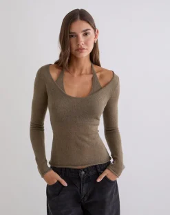 Misora Long Sleeve Top in Sheer Knit Taupe